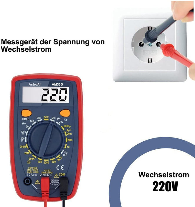 Digital Multimeter mit Ohm Volt Ampere Spannung Tester Messung von AC/DC Spannung, DC Strom, Widerstand, Diode, Kontinuität Messinstrument