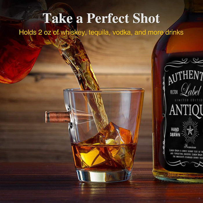 4er Schnapsgläser Shotgläser Set, Whiskey Gläser mit Realem Geschoß Cal.308, Shot Gläser, Kristall Whiskygläser-Set Geschenk für Tequila