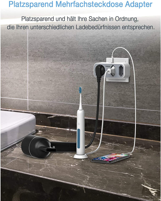 Doppelstecker für Steckdose, TESSAN 5 in 1 Steckdosenadapter mit 2 USB Anschluss, Mehrfachsteckdose 3 Fach Mehrfachstecker mit USB Ladegerät