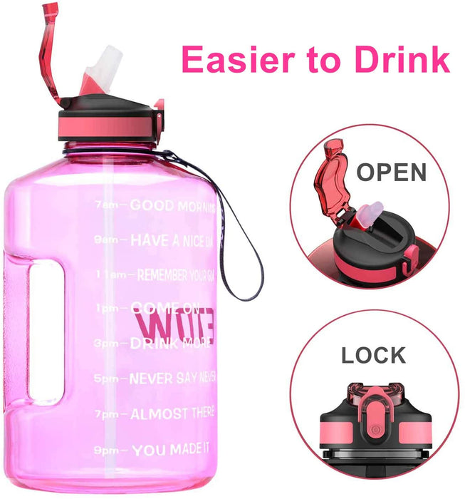 2,2 Liter Trinkflasche Sport mit Zeitangaben und Strohhalme, 2,2L Groß Sportflasche BPA Frei, Auto Wasserbehälter Auslaufsicher Sportflasche (Pink 2,2L)