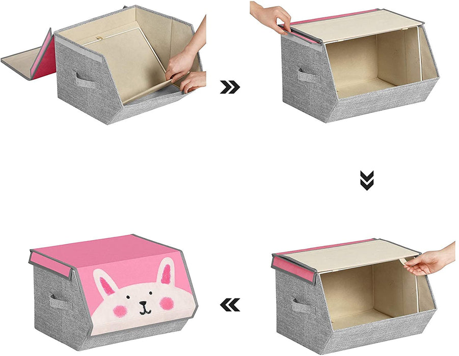 Aufbewahrungsboxen, 3er Set, Faltboxen, Stoffboxen mit Griffen, Spielzeug-Organizer, magnetischer Deckel, für Kinderzimmer, Spielzimmer, Tier-Motive