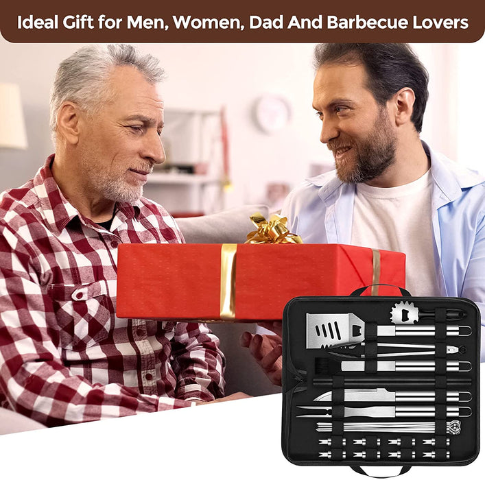 BBQ Grillbesteck Tool Set, 26-teiliges Hochleistungs Edelstahl Grillwerkzeug, Grill Kit mit Matte zum Grillen für Outdoor Picknick Familien Garten