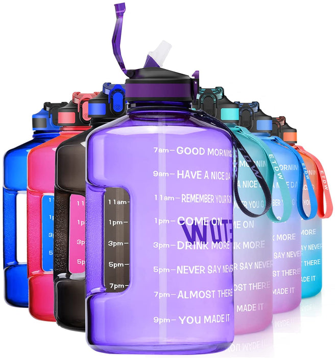 2,2 Liter Trinkflasche Sport mit Zeitangaben und Strohhalme, 2,2L Groß Sportflasche BPA Frei, Auto Wasserbehälter Auslaufsicher Sportflasche (Lila 2,2L)