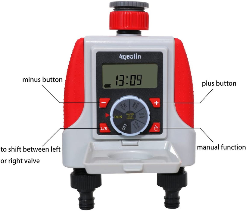 Bewässerungscomputer 2-Auslässe Garten Bewässerungsuhr Automatische Wasser Zeitschaltuhr Bewässerungssystem Wasser Timer