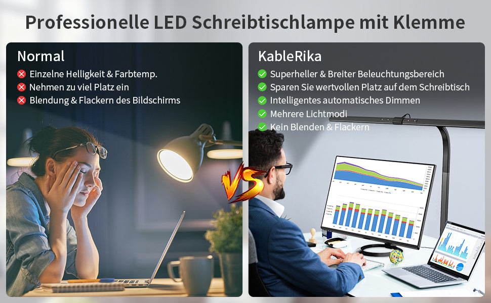 Schreibtischlampe LED,24W Schreibtischlampe klemmbar, Augenschutz Verstellbarer Schwanenhals Klemmleuchte, Dimmbar Architektenlampe