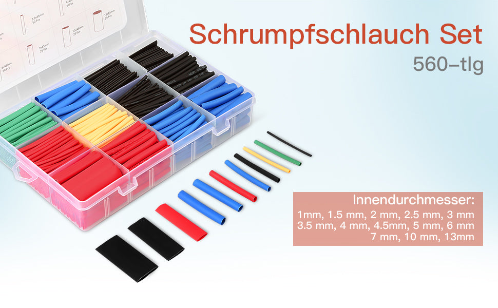 560-tlg Schrumpfschlauch Set, Eventronic Schrumpfschläuche Sortiment Verhältnis 2:1 Schrumpfschlauch mit 12 Verschiedene Größen Heat Shrink Tube