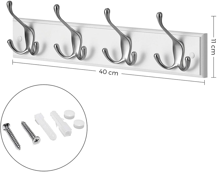 Wandgarderobe, 4 Dreifach-Kleiderhaken, Hakenleiste, Garderobenhaken, Mäntel, Jacken, Hüte, Taschen, Flur, Schlafzimmer, Badezimmer, weiß-silbern