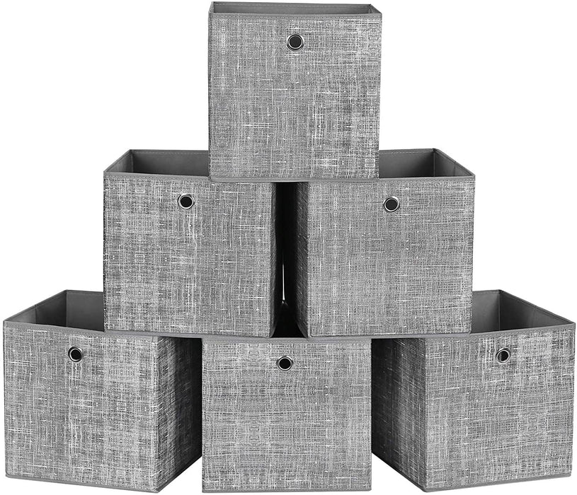 Aufbewahrungsboxen, 30 x 30 x 30 cm, faltbare Stoffboxen, 6er Set, Vliesstoff, Würfel, Aufbewahrungskörbe, Organizer für Spielzeug, grau meliert