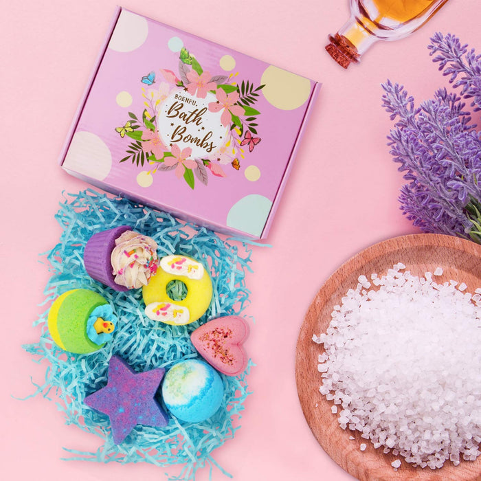 Badebomben Geschenkset, 6er Handgefertigte Badebomben Kinder mit Natürlichen Inhaltsstoffen, Perfektes Valentinsgruß Geburtstags Weihnachts Geschenke