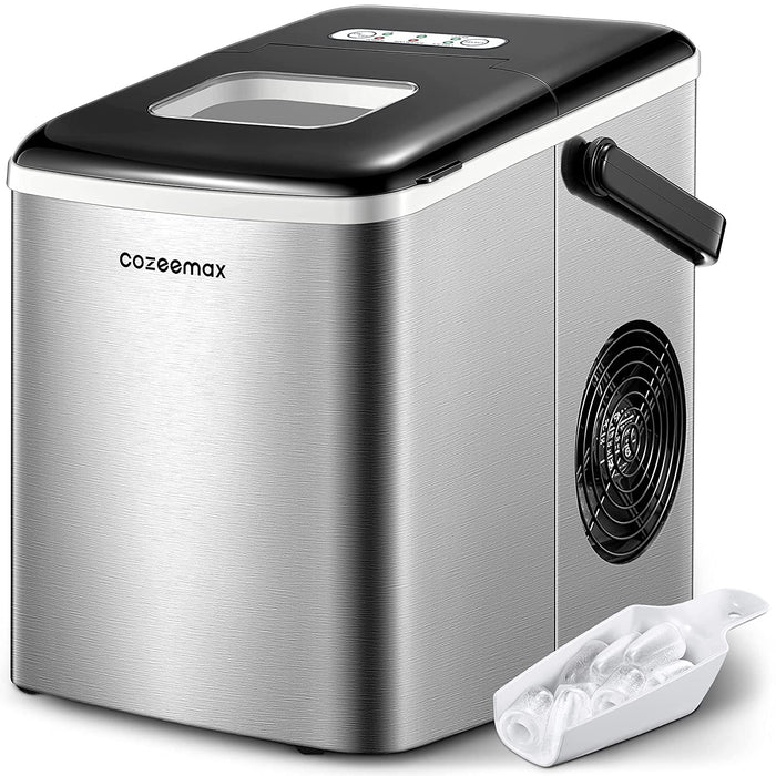 Eiswürfelmaschine, 12KG Eiswürfelbereiter, 2 Eiswürfel Größen, Edelstahl Eiswürfelmaschinen, 6 Minuten Produktionszeit Ice Maker, BPA-frei