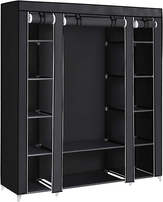 Kleiderschrank, Stoffschrank, mit Kleiderstange und Ablagen, Soffüberzug, für Schlafzimmer, Ankleidezimmer, 150 x 45 x 175 cm, schwarz