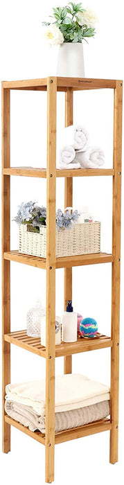 5-stöckiges Badezimmerregal aus Bambus, Standregal, Küchenregal, 33 x 33 x 146 cm, schmal für enge Räume, Wohnzimmer, Schlafzimmer