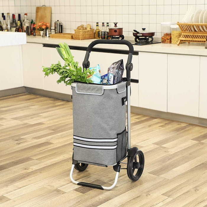 Einkaufstrolley, klappbar, Stabiler Einkaufswagen, mit Kühlfach, große Kapazität 35 L, multifunktional, Handwagen mit Rollen, abnehmbare Tasche, grau