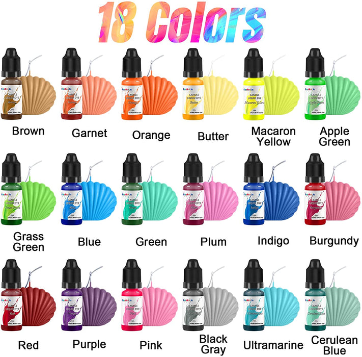 Kerzenwachs Farbe 18 Farben flüssiger Kerzenwachs Farbstoff für die Kerzenherstellung, hochkonzentrierter Kerzenfarbstoff für Sojawachs, Bienenwachs