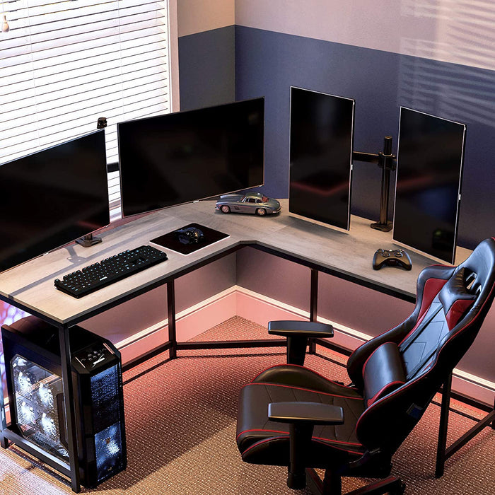 Eckschreibtisch, L-förmiger Computertisch, Bürotisch, Arbeitszimmer, Homeoffice, Gaming, platzsparend, einfache Montage, Industrie-Design, Greige