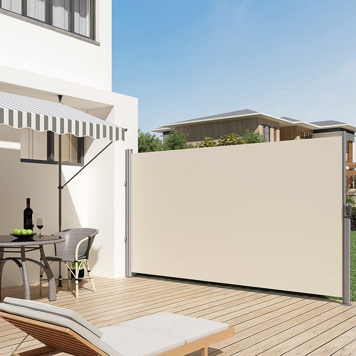 Seitenmarkise, ausziehbar, 180 x 350 cm, Sichtschutz, Sonnenschutz, Blickdicht, Seitenrollo, für Balkon, Terrasse, Garten, beige
