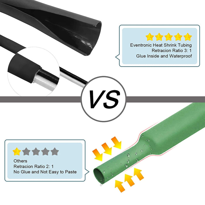 Schrumpfschlauch Kit, Eventronic 300Pcs 3: 1 Dual Wall Adhesive Gefüttert Schrumpfschlauch Rohr mit 7 Größe, 2 Farbe (Schwarz, Weiß)