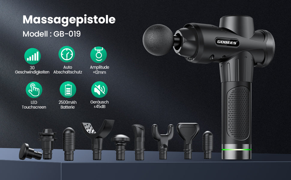 Massagepistole, Tiefen Muskel Massagegerät mit 10 Massageköpfen und 30 Geschwindigkeiten, Deep Tissue Massage Gun mit LCD-Touchscreen