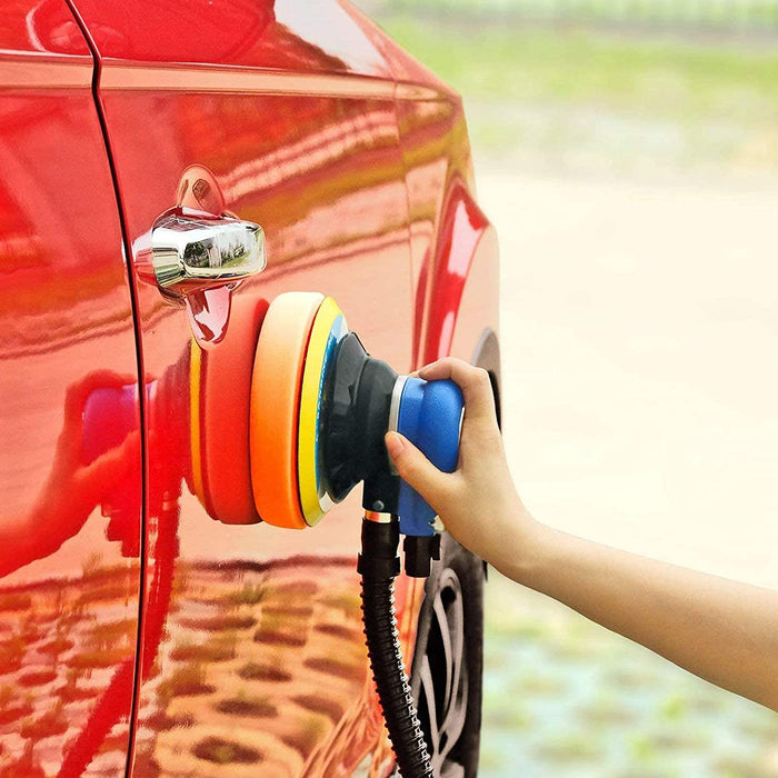 Druckluft schleifgerät, Exzenter poliermaschine, SPTA 125mm/150mm Exzenterschleifer Schleifmaschine mit 24 Schleifpapier und 3 Polierschwamm