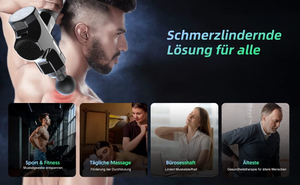 Massagepistole Massagegerät, Leistungsstarke 14MM Tiefengewebe Massage Gun 30 Geschwindigkeiten Massage Pistole Elektrisch mit 7 Köpfe