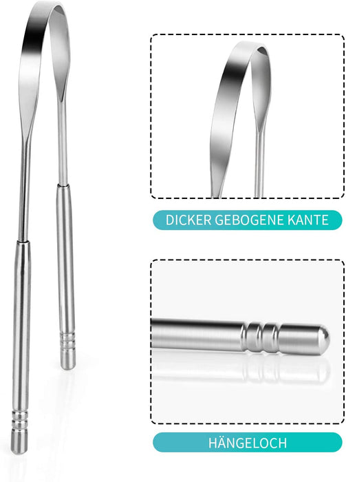 Zungenreiniger Schaber, BOENFU 3er Pack Edelstahl Metall Zungenschaber, aus Edelstahl gegen Mundgeruch und für Frischer Atem mit Etui für Mundpflege