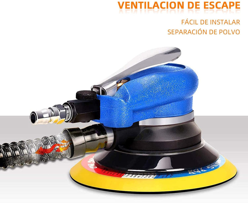 Druckluft schleifgerät, Exzenter poliermaschine, SPTA 125mm/150mm Exzenterschleifer Schleifmaschine mit 24 Schleifpapier und 3 Polierschwamm