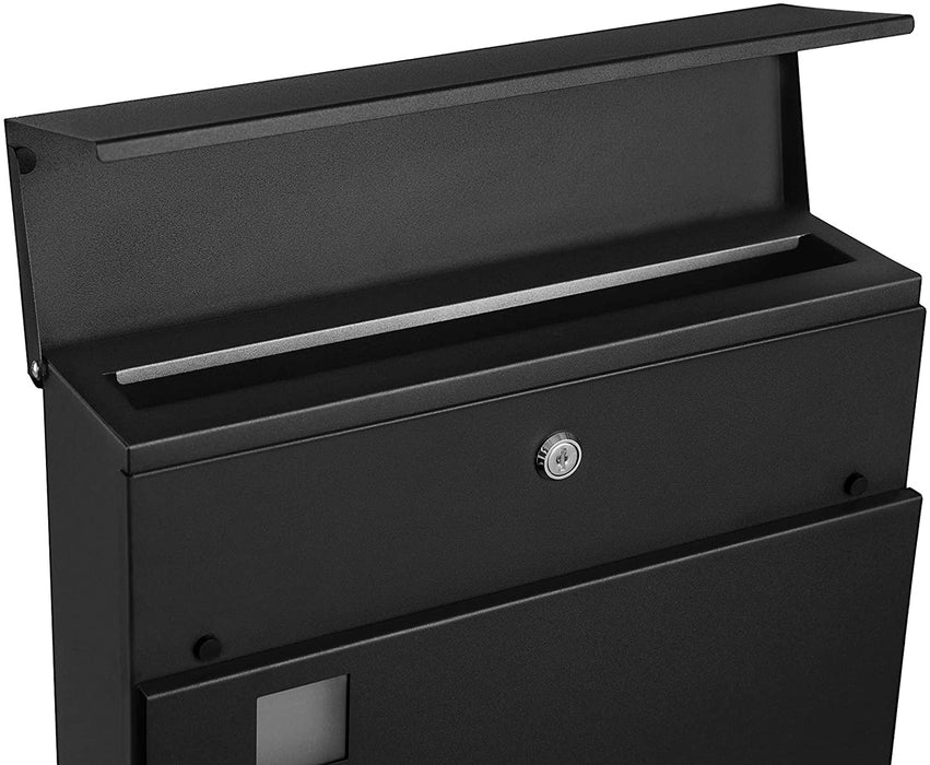 Briefkasten, Wandbriefkasten, modern, abschließbar, mit Zeitungsfach, einfache Montage, schwarz