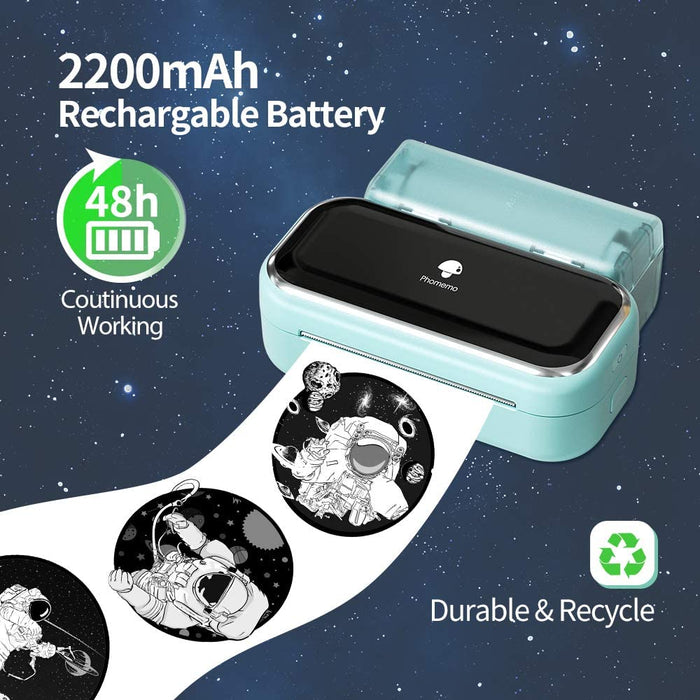 Handy Fotodrucker - Tragbarer Bluetooth Drucker, Druckgröße 2 und 3 Zoll, Kompatibel mit iOS und Android, Schwarzweißdruck für Fotodruck, Journal