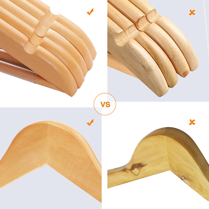 Kleiderbügel aus Massivholz, 30er Set, Holzbügel mit rutschfestem Hosensteg und Einkerbungen, um 360° drehbarer Haken, für Mäntel, Anzüge, Kleider