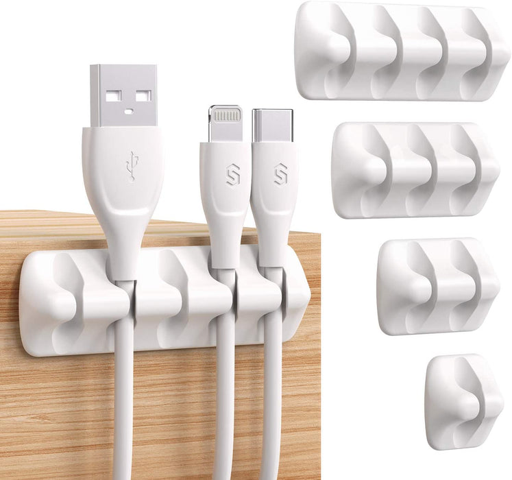 Kabelclips Kabelhalter [5 Stück] Vielzwecke Kabelführung Kabel Organizer Set für Schreibtisch, Netzkabel, USB Ladekabel, Audiokabel, Ladekabeln - Weiß