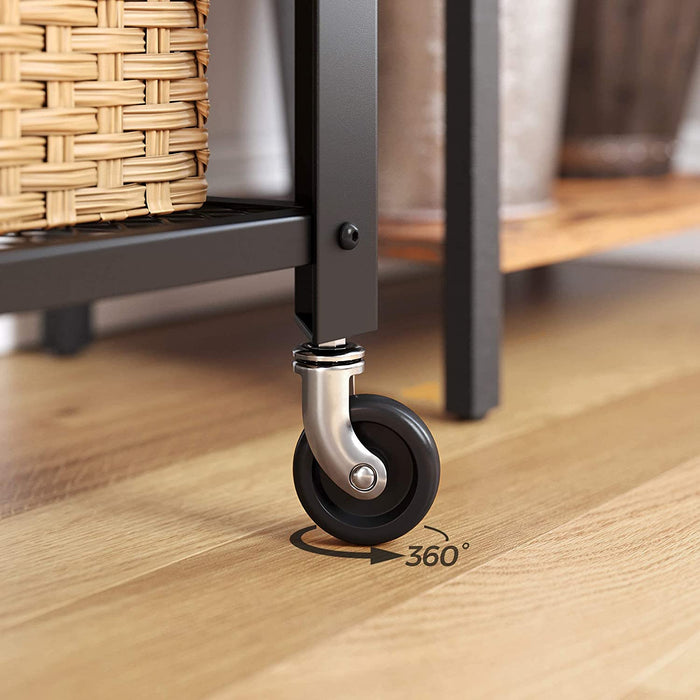 Servierwagen, Küchenwagen, Rollwagen, Küchenregal auf 4 Rollen, Stahlgestell, 3 Ablagen, für Küche und Wohnzimmer, Industrie-Design, vintagebraun