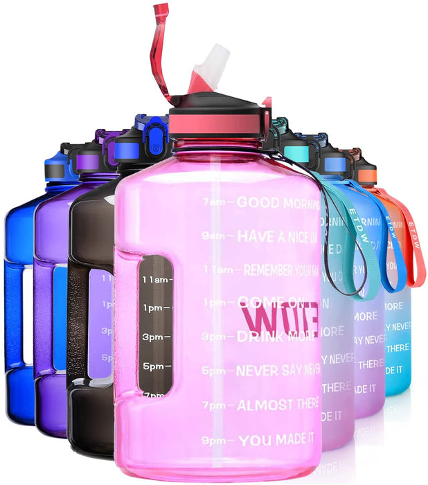 2,2 Liter Trinkflasche Sport mit Zeitangaben und Strohhalme, 2,2L Groß Sportflasche BPA Frei, Auto Wasserbehälter Auslaufsicher Sportflasche (Pink 2,2L)