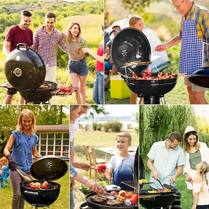 Holzkohlegrill, Durchmesser 56 cm, Grillwagen mit 2 Rosten, 2 Räder, BBQ Kugelgrill für Camping, Gartenparty und Familienferien (Schwarz)