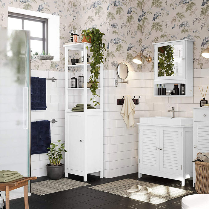 Waschbeckenunterschrank, Badezimmerschrank, Aufbewahrungsschrank, 60 x 30 x 60 cm, mit 2 Lamellentüren, verstellbare Regalebene, mit Griffen