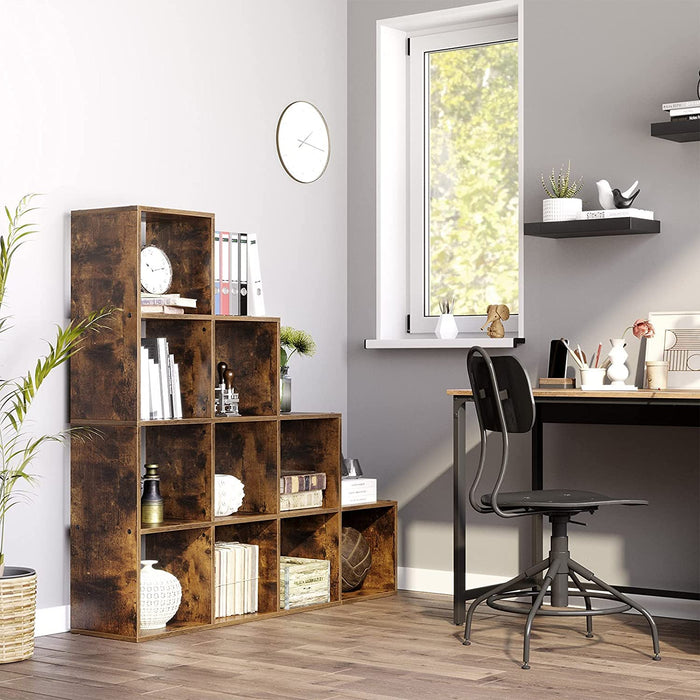 Bücherregal mit 10 Würfeln, Würfelregal, Büroregal, Standregal, Leiterregal, Treppenregal, als Raumteiler, freistehend, für Büro, Wohnzimmer