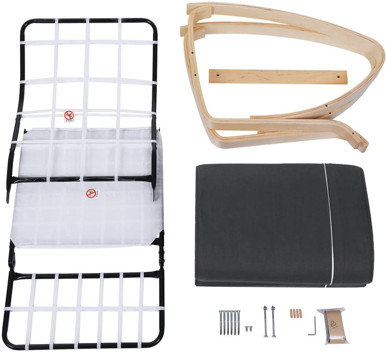 Schaukelstuhl, mit Armlehnen aus Birkenholz, Schaukelsessel, 5-stufig verstellbare Fußstütze, Relaxstuhl, bis 150 kg belastbar, Wohnzimmer