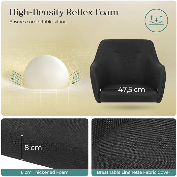 Bürostuhl, bequemer Schreibtischstuhl, höhenverstellbarer Computerstuhl, bis 120 kg belastbar, Stahlgestell, Leinenimitat, Homeoffice, Büro, schwarz