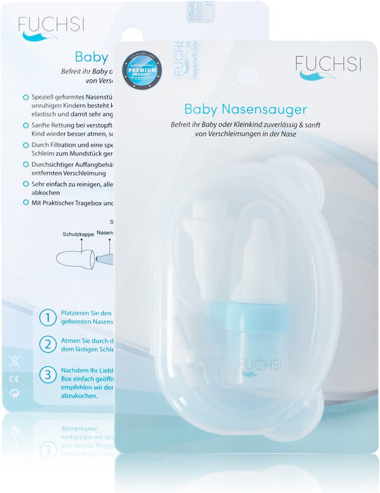 Nasensauger | Medizinisches Silikon | Filterlos & Endlosverwendbar | Praktische 1 Hand-Bedienung | + Reserve 1x Nase- & 1x Mund-Aufsatz 