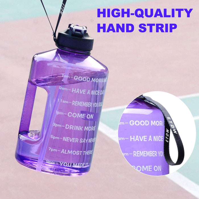 3,78 Liter Trinkflasche Sport mit Zeitangaben und Strohhalme, 3,78L Groß Sportflasche BPA Frei, Auto Wasserbehälter Auslaufsicher Sportflasche (Lila 3,78L)
