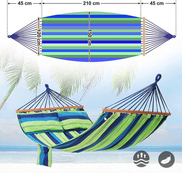 Hängematte mit 2 Kissen, Liegefläche ca. 210 x 150 cm, Belastbarkeit bis 300 kg