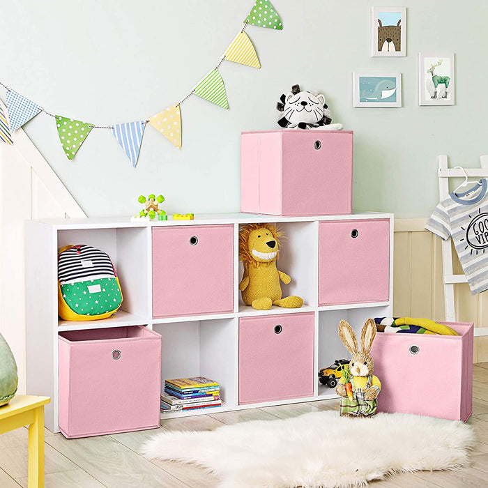 Aufbewahrungsboxen, 6er Set, Faltbare Stoffboxen, Faltboxen aus Vliesstoff, Würfel, Aufbewahrungskörbe, für Spielzeug und Kleidung, rosa