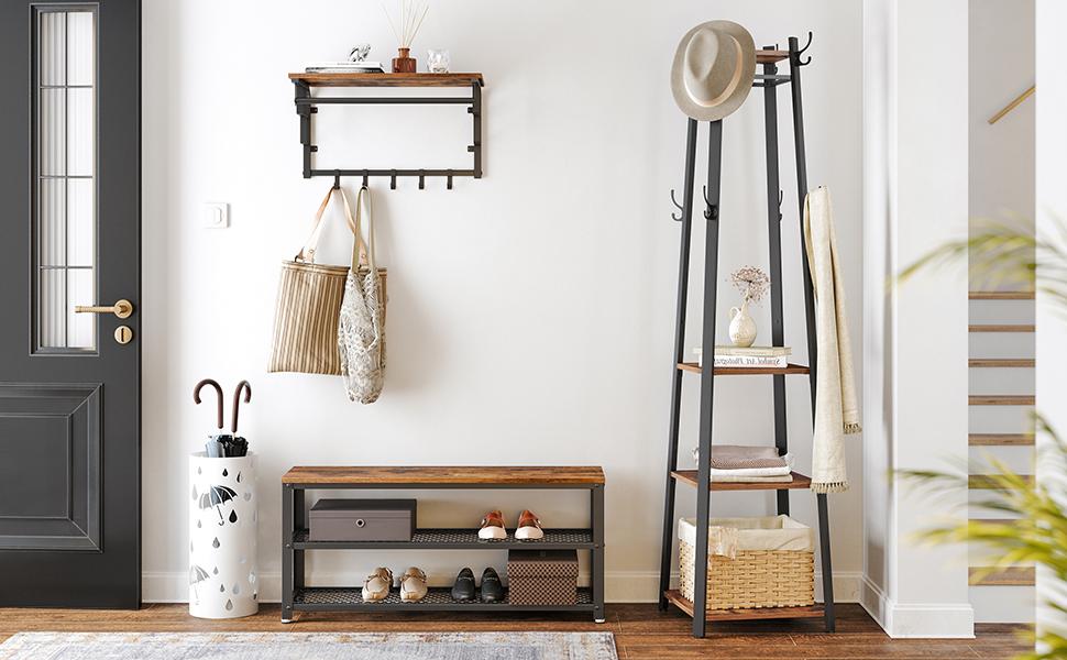 Schuhbank, Schuhregal mit 2 Ablagen, Aufbewahrung für Schuhe, 100 x 30 x 45 cm, für Eingangsbereich, Flur, Wohnzimmer, Metallgestell, Industrie-Design
