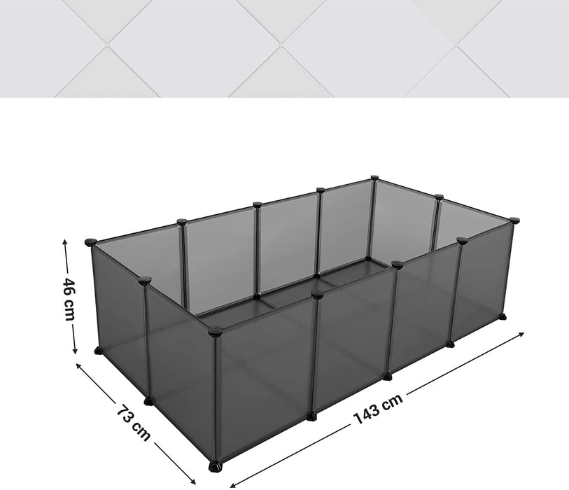 Freigehege mit Bodenplatten, Laufstall, aus Kunststoff, Gehege für Kleintiere, Meerschweinchen, Hamster, Kaninchen, grau