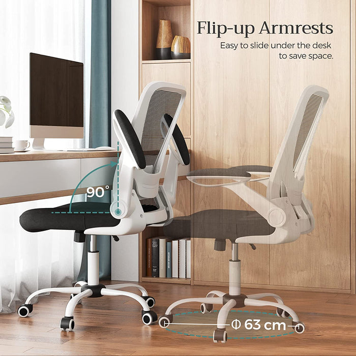 Bürostuhl ergonomisch, Schreibtischstuhl klappbare armlehne, 360° Drehstuhl, verstellbare Lendenstütze, platzsparend, schwarz-weiß
