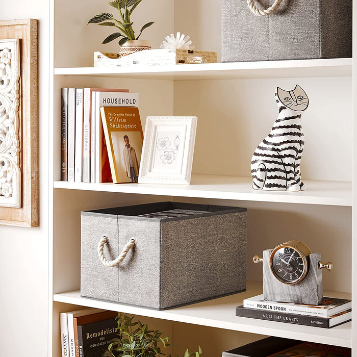 Aufbewahrungsboxen, 3er Set, Stoffboxen ohne Deckel, mit Griffen, 40 x 30 x 25 cm, Leinenoptik, grau