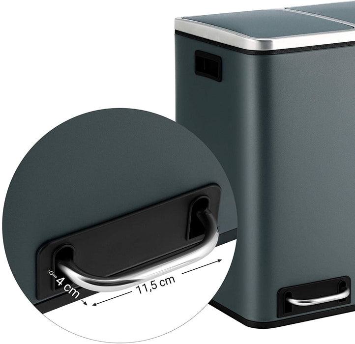 Mülleimer für die Küche, 30 L, Mülltrennung, Abfalleimer aus Metall, Treteimer mit Inneneimern und Griffen, Mülltrennsystem, 2 x 15 Liter, Softclose