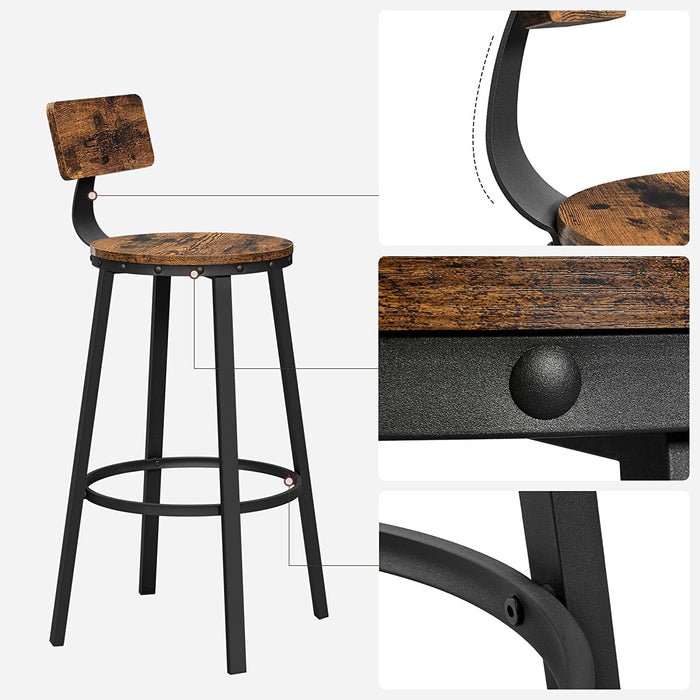 Barhocker, 2er Set, Barstühle, Küchenstühle mit stabilem Metallgestell, Sitzhöhe 73 cm, einfache Montage, Industrie-Design, vintagebraun-schwarz