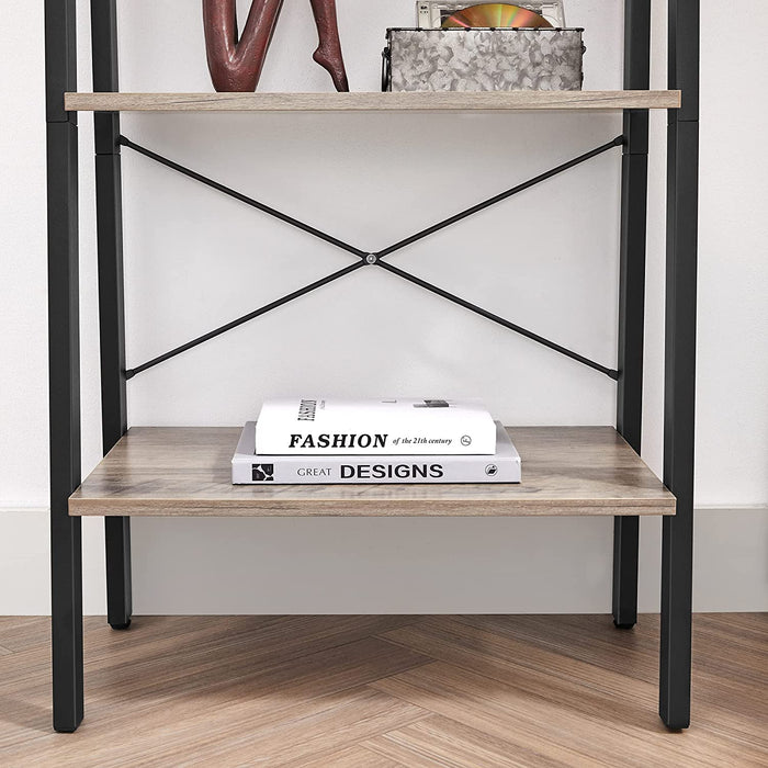 Standregal, Bücherregal, 4 Ebenen Leiterregal, Metallgestell, einfache Montage, für Wohnzimmer, Schlafzimmer, Küche, greige-schwarz