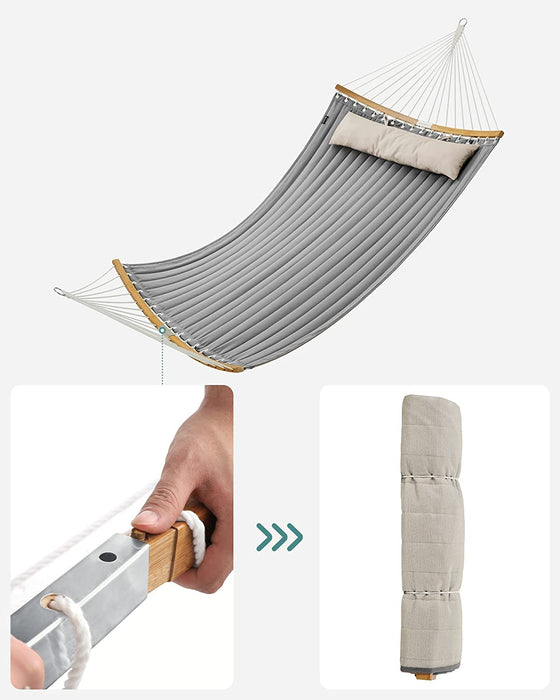 Hängematte für 2 Personen, gepolstert, gesteppt, mit teilbaren gebogenen Bambusstangen, mit Kissen, Oxford-Gewebe, 200 x 140 cm, bis 225 kg