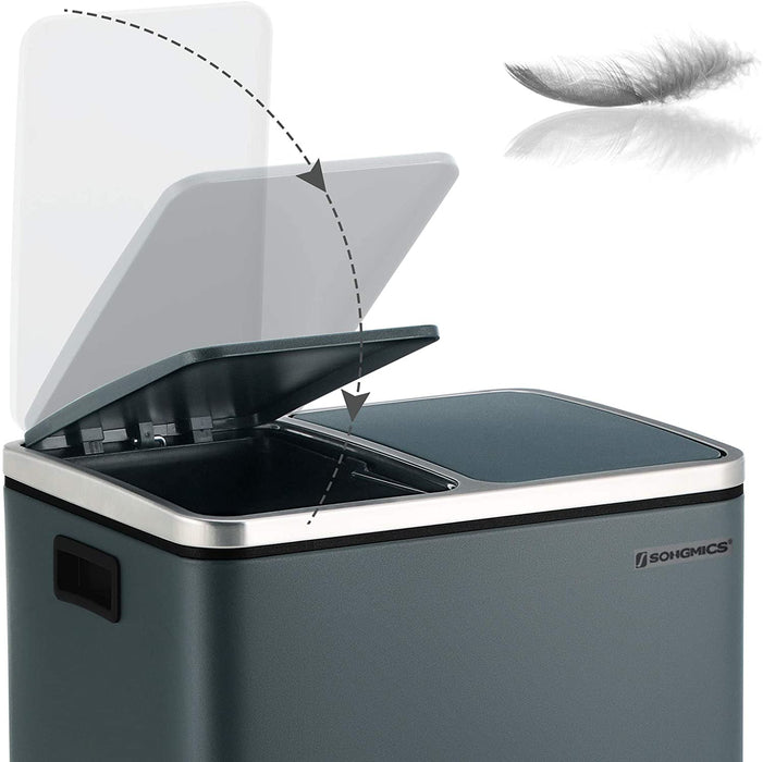 Mülleimer für die Küche, 30 L, Mülltrennung, Abfalleimer aus Metall, Treteimer mit Inneneimern und Griffen, Mülltrennsystem, 2 x 15 Liter, Softclose